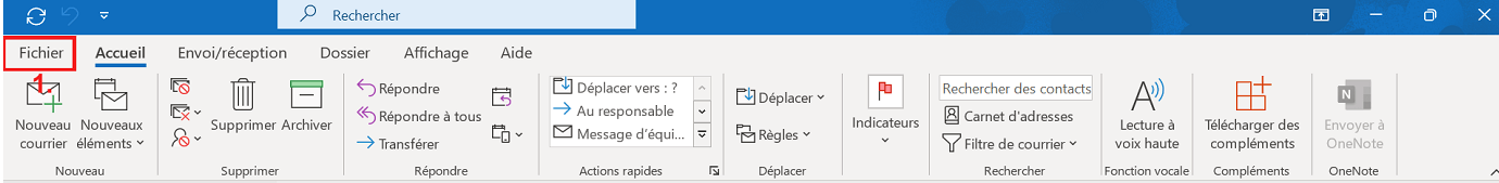 Ruban Outlook : onglet Fichier Ruban Outlook : onglet Fichier