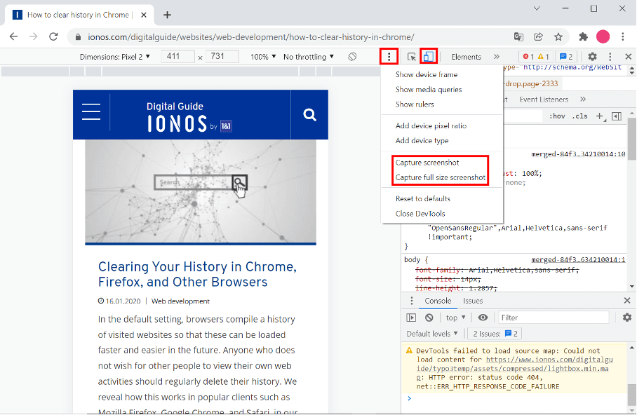 Capture d’écran des outils de développement de Chrome