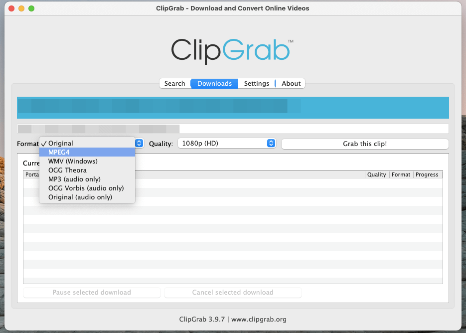 Capture d’écran ClipGrab