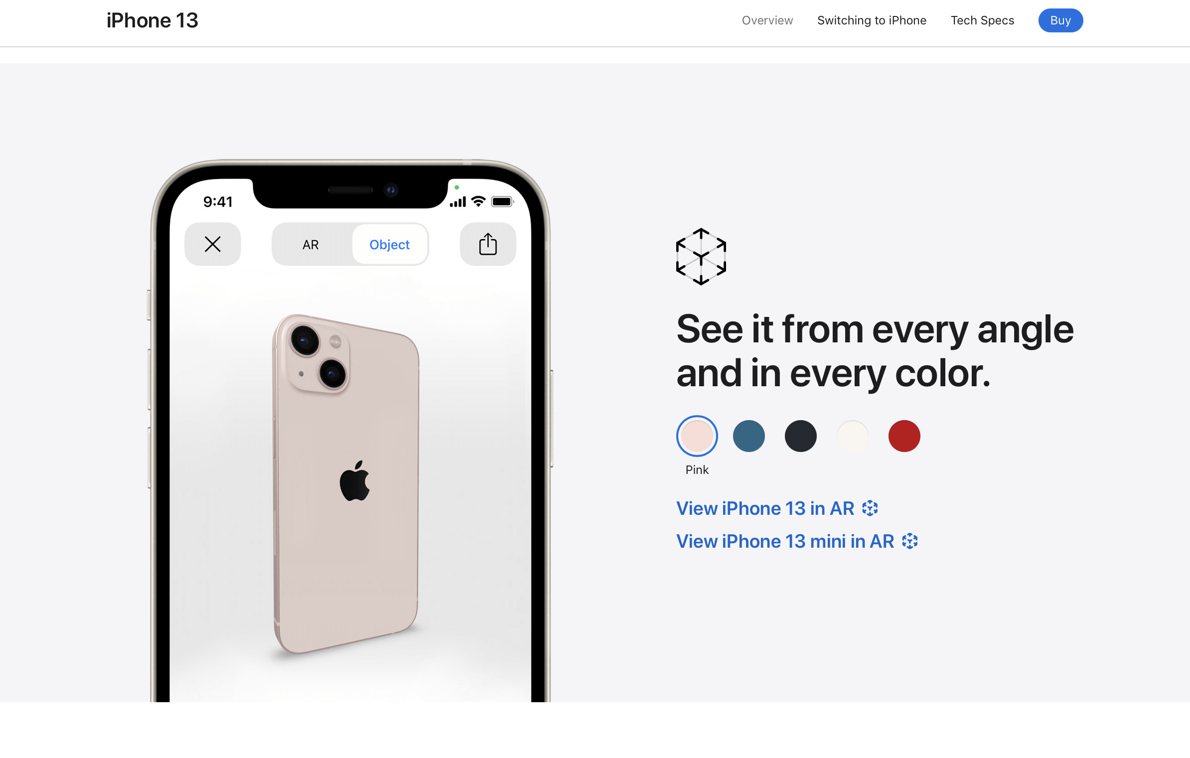 Capture d’écran de la page produit Apple de l’iPhone 13