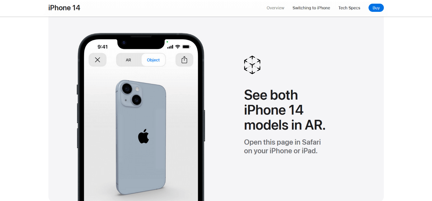Capture d’écran de la page produit Apple de l’iPhone 14