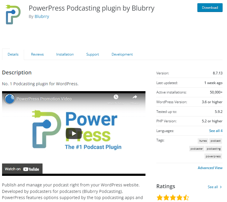 Capture d’écran du plugin WordPress PowerPress