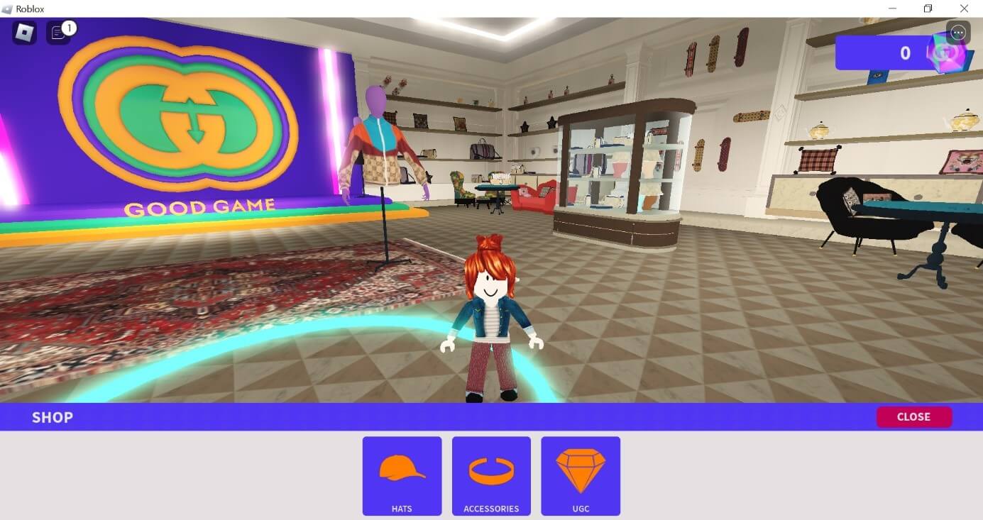 Capture d’écran de la representation virtuelle d’une boutique Gucci sur Roblox