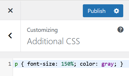 Capture d’écran du Customizer pour WordPress avec CSS additionnel