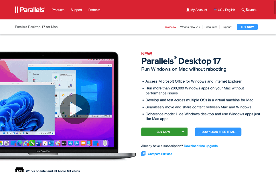 Capture d’écran du site de Parallels Desktop pour Mac