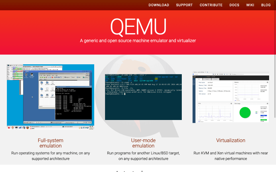 Capture d’écran du site de QEMU