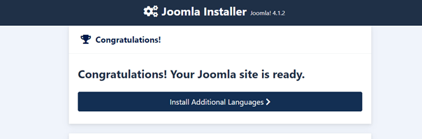 Message après une installation réussie de Joomla