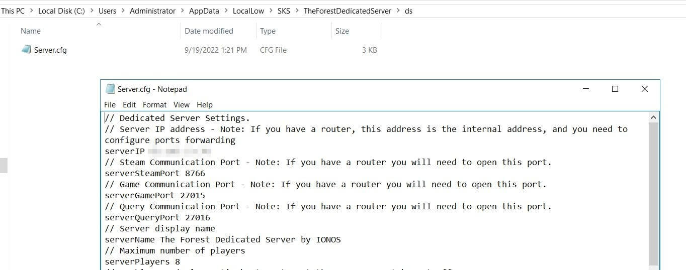 The Forest : configurer un serveur dédié dans Server.cfg