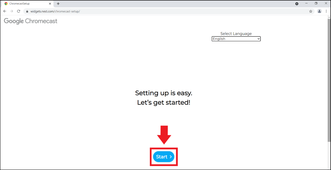 Ouvrez l’URL « chromecast.com/setup » dans le navigateur