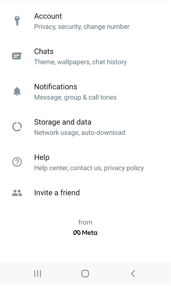 Capture d’écran des paramètres WhatsApp