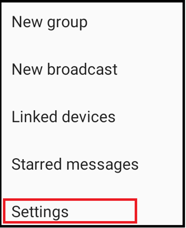 Menu WhatsApp « Plus d'options » avec « Paramètres »