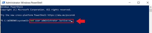 : Entrez la commande « Net user administrator /active:no » pour désactiver l’administrateur
