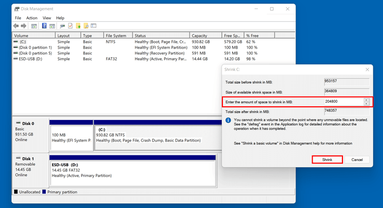 Réduire le volume du disque dans Windows 11