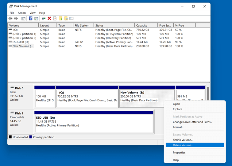 Supprimer un volume dans le Gestionnaire de disques de Windows 11