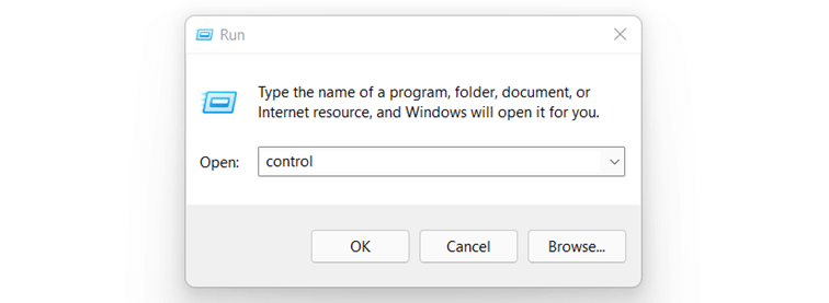 Windows 11 : exécution de la commande « control »