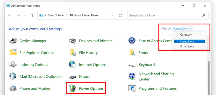 Panneau de configuration de Windows 11 : rubrique « Options d’alimentation »