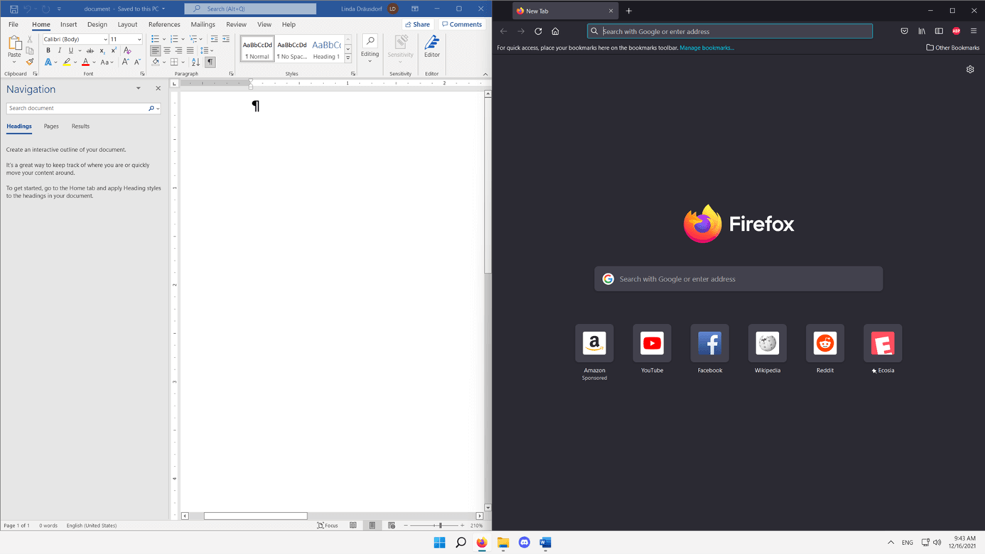 Windows 11 : Word et Firefox dans l’écran partagé