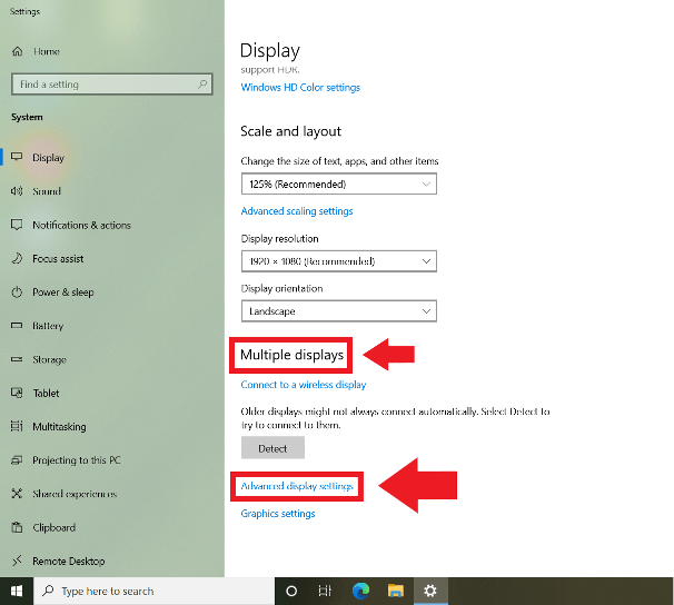 Windows 10 : « Affichage » et « Paramètres d’affichage avancés »