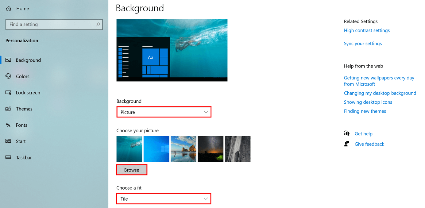 Changer le fond d’écran de Windows 10