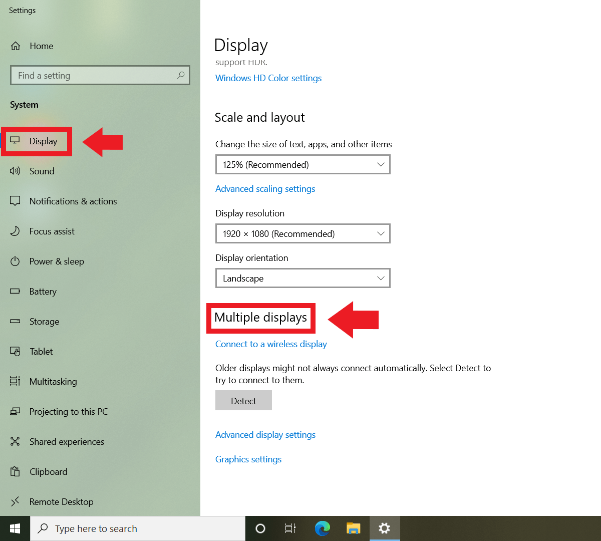 Aperçu des paramètres de Windows 10 : menu Affichage et Plusieurs affichages