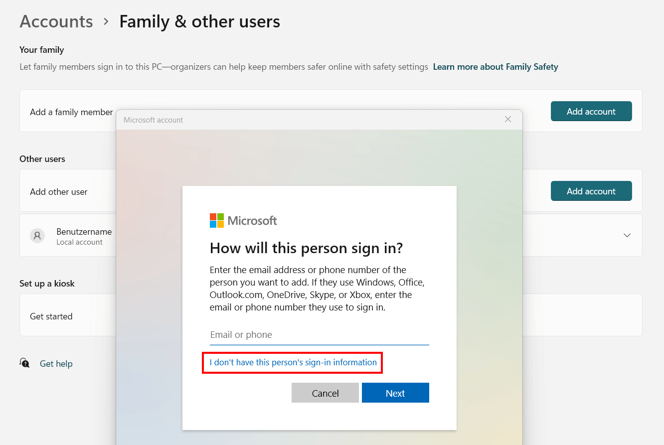 Windows 11 : ajouter un nouvel utilisateur sans compte Microsoft