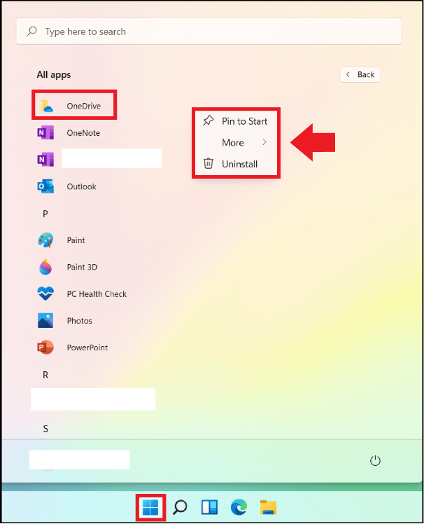 Toutes les applications installées dans le menu Démarrer de Windows