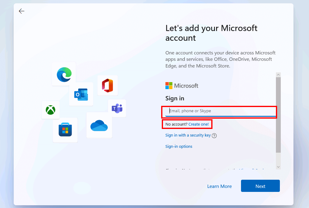 Installer Windows 11 : ajouter un compte Microsoft