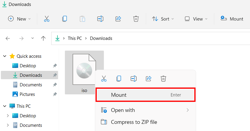 Windows 11 : fichier ISO dans le dossier de téléchargement