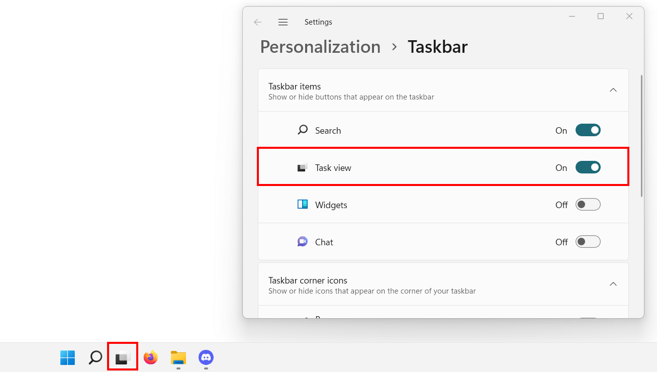 Windows 11 : élément « Vue Tâches » de la barre des tâches