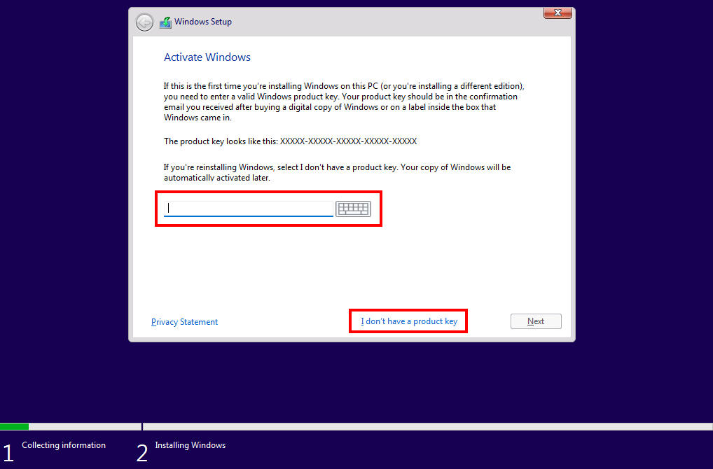 Update de Windows 11 : demande de la clé de produit