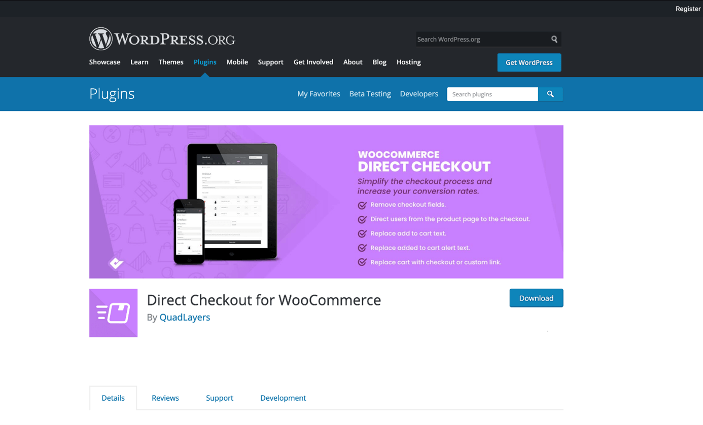 Plugin WooCommerce Direct Checkout sur WordPress.org