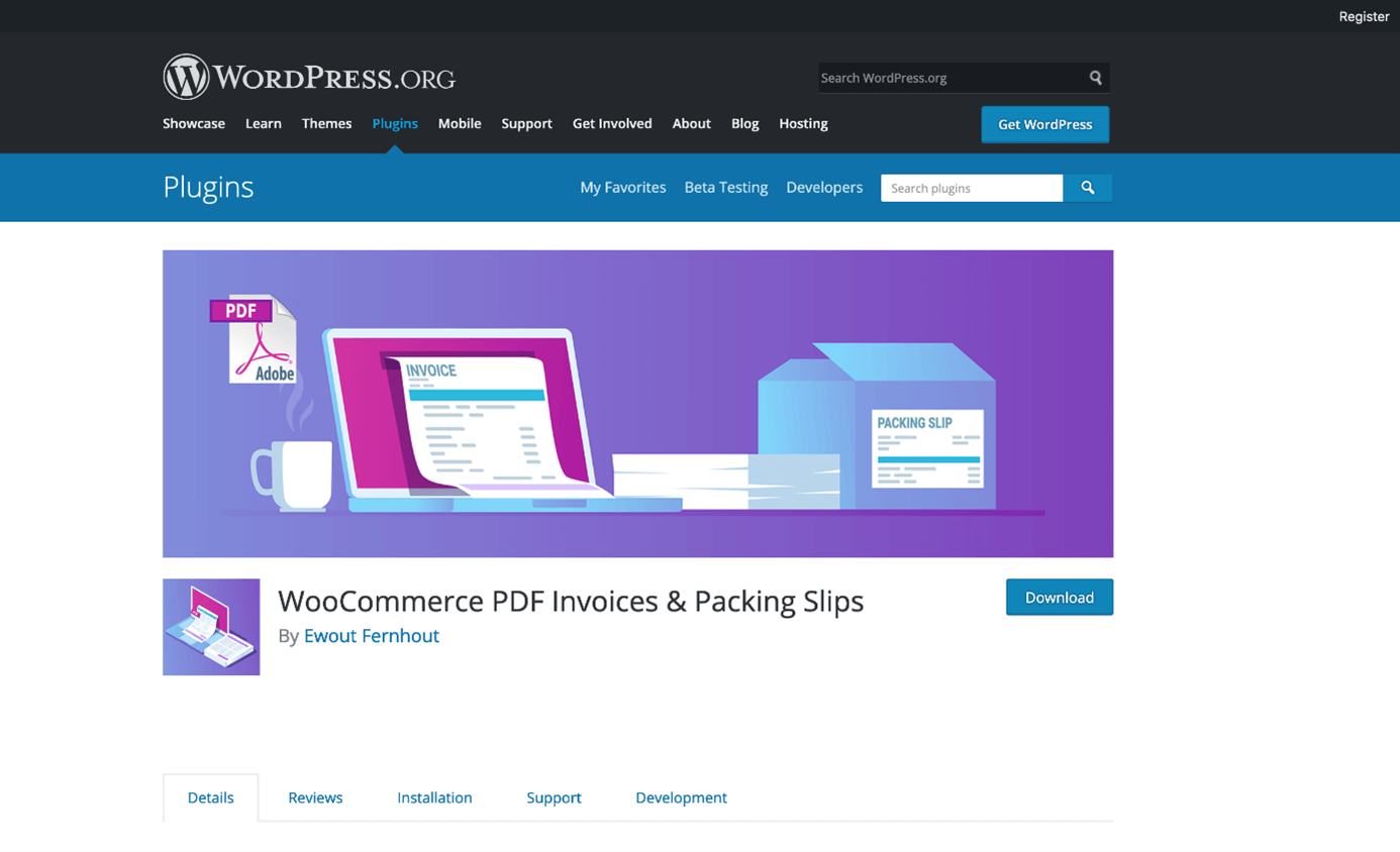 Plugin WooCommerce PDF Invoices & Packing Slips sur WordPress.org