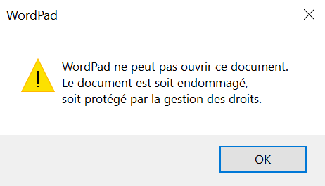 Le document chiffré ne peut pas être ouvert avec WordPad