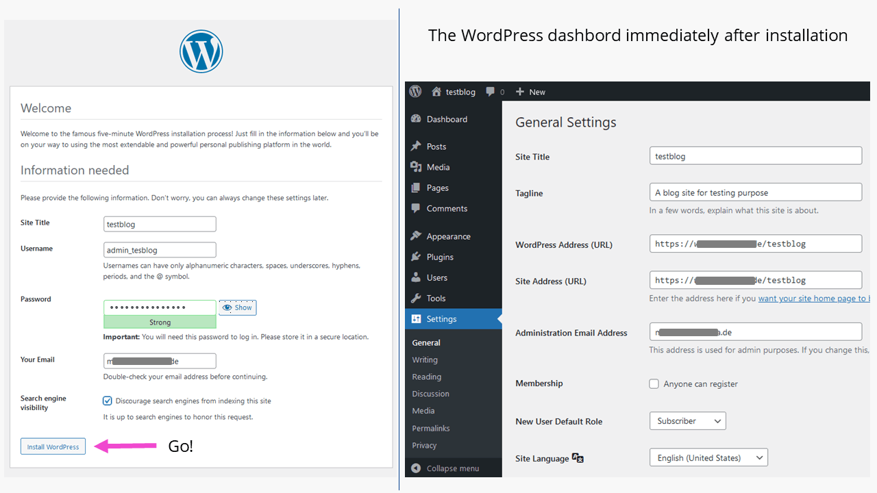 Blog WordPress : l’installation de WordPress pour le blog est configurée