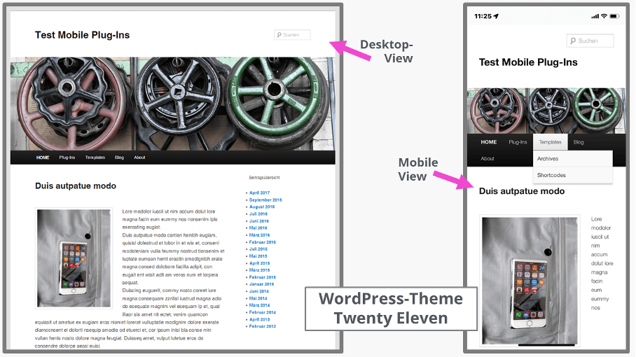 Version bureau et version mobile du thème Twenty Eleven proposé par WordPress