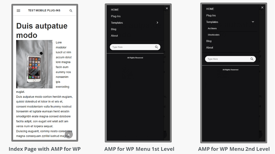Site Web mobile conçu avec le plugin AMP for WP de WordPress