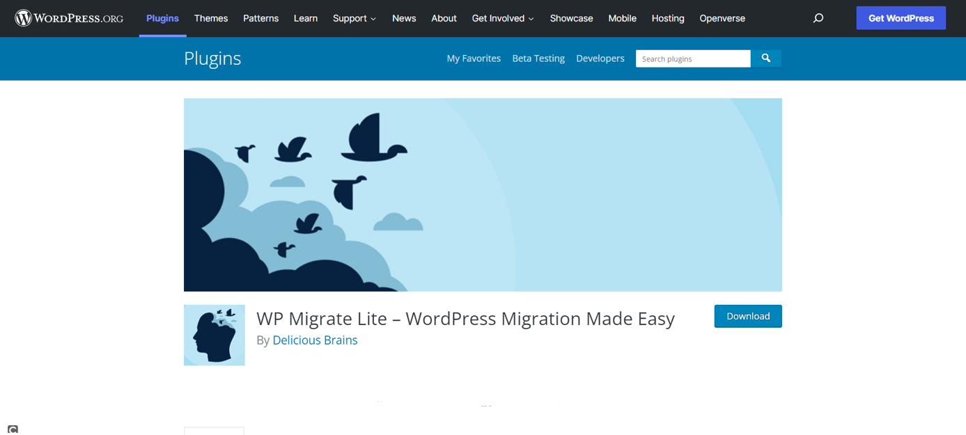 Page d’accueil du plugin WordPress WP Migrate Lite