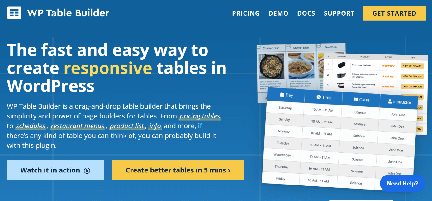 Capture d’écran du site Web du plugin WP Table Builder