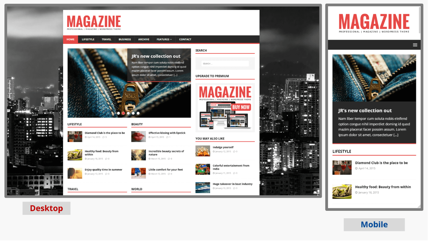 Captures d’écran des variantes du template de blog WordPress MH Magazine Lite