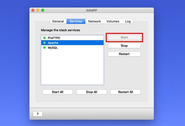 Interface utilisateur avec les modules installés de XAMPP