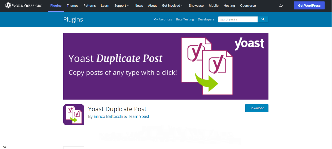 Page d’accueil du plugin WordPress Yoast Duplicate Post