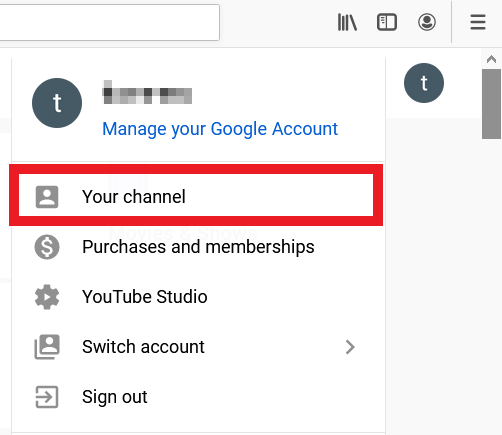 « Votre chaîne » dans le menu de l'image de profil YouTube