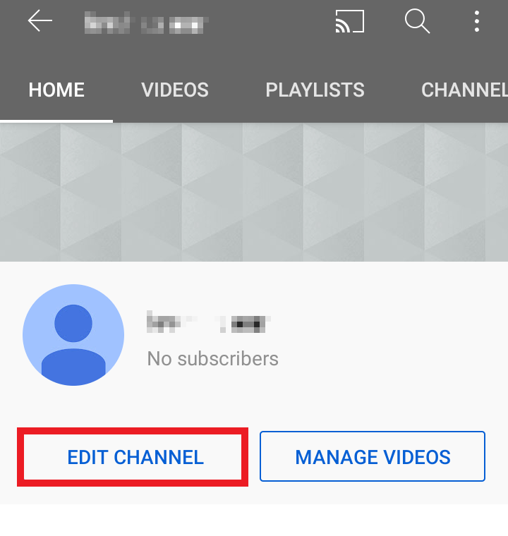 Application YouTube : bouton « Modifier la chaîne »