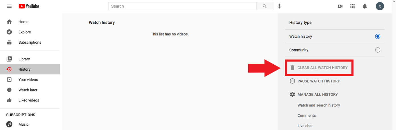 YouTube : Option « Effacer tout l'historique des vidéos regardées » YouTube : Option « Effacer tout l'historique des vidéos regardées »