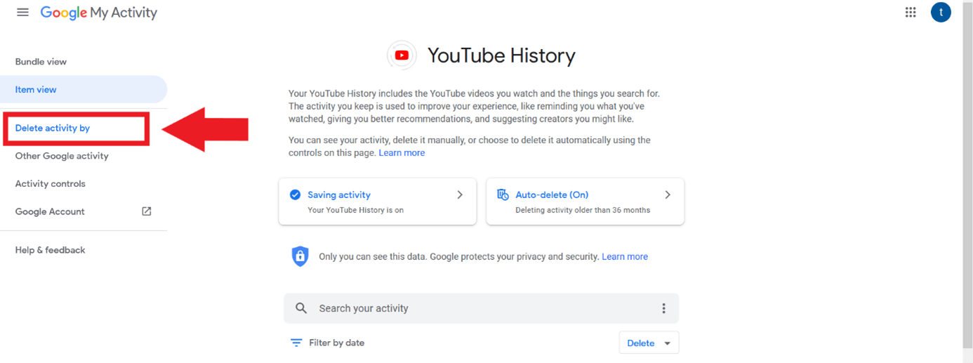 YouTube : « Supprimer l'activité » YouTube : « Supprimer l'activité »