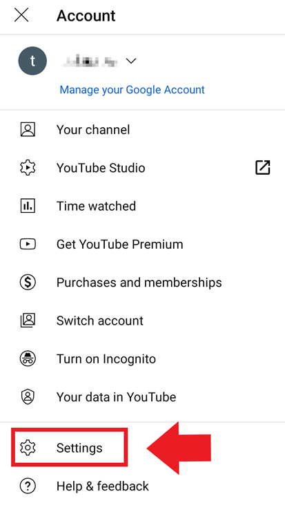 Application YouTube : élément « Paramètres » Application YouTube : élément « Paramètres »