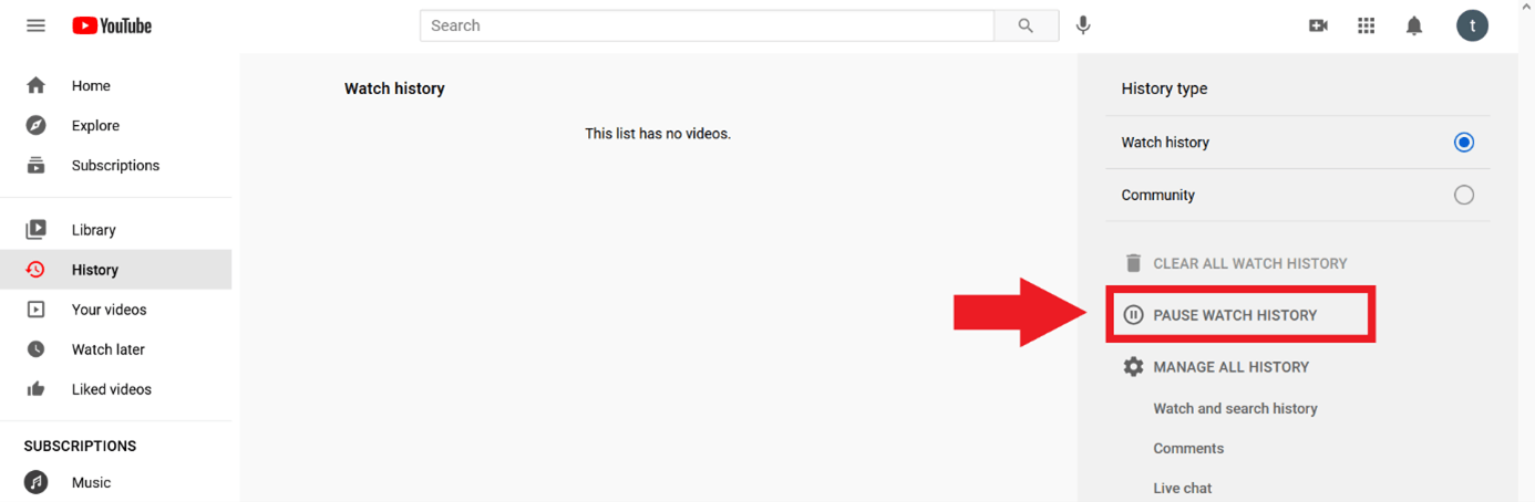 YouTube : suspendre l'historique YouTube : suspendre l'historique