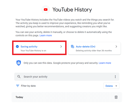 YouTube : bouton « L'activité est enregistrée » YouTube : bouton « L'activité est enregistrée »