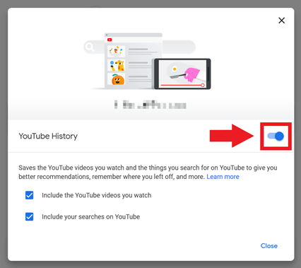 Option pour (dés)activer l'historique de YouTube Option pour (dés)activer l'historique de YouTube
