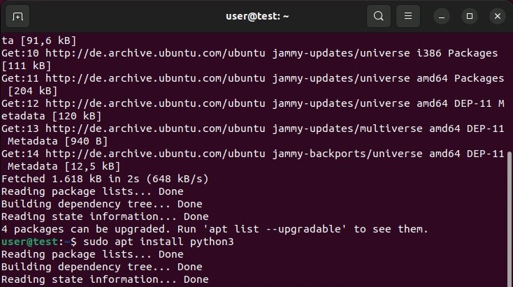 Installation manuelle de Python3 dans le terminal Ubuntu